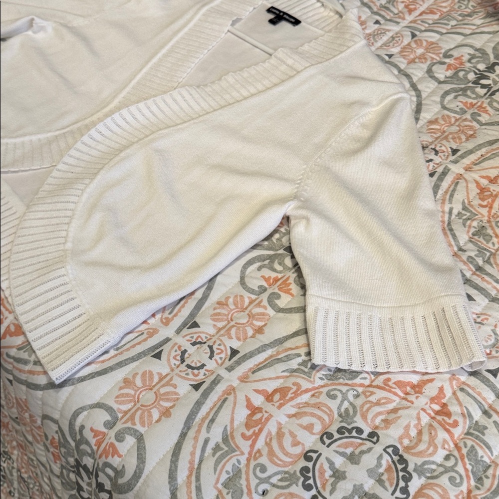 Cable & Guage white 3/4 sleeve open-front cropped cardigan shrug sweater Large - Picture 8 of 8